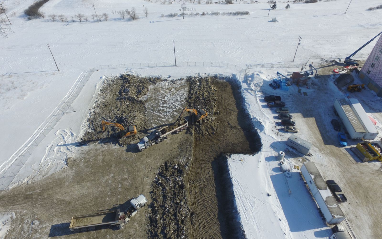 Aerial view of the DJN crusher spread working in winter